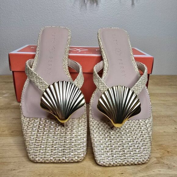 Katy Perry The Camie Shell Sandal Natural Woven Size 8 - Picture 2 of 13